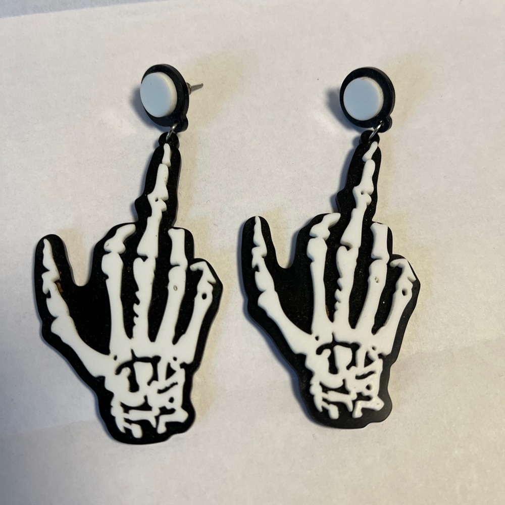 Skeleton Middle Finger Earrings